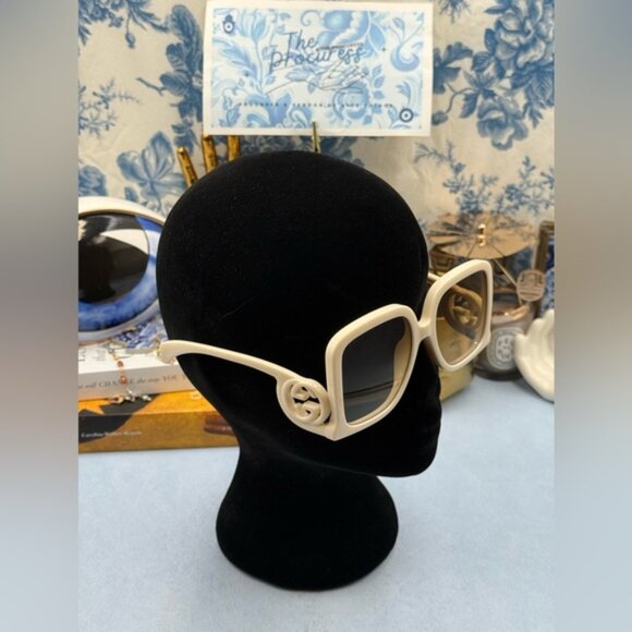 🆕 GUCCI 🧿 NWOT GG1326S 002 Ivory Oversized Square Sunglass, Brown Gradient - Picture 4 of 16